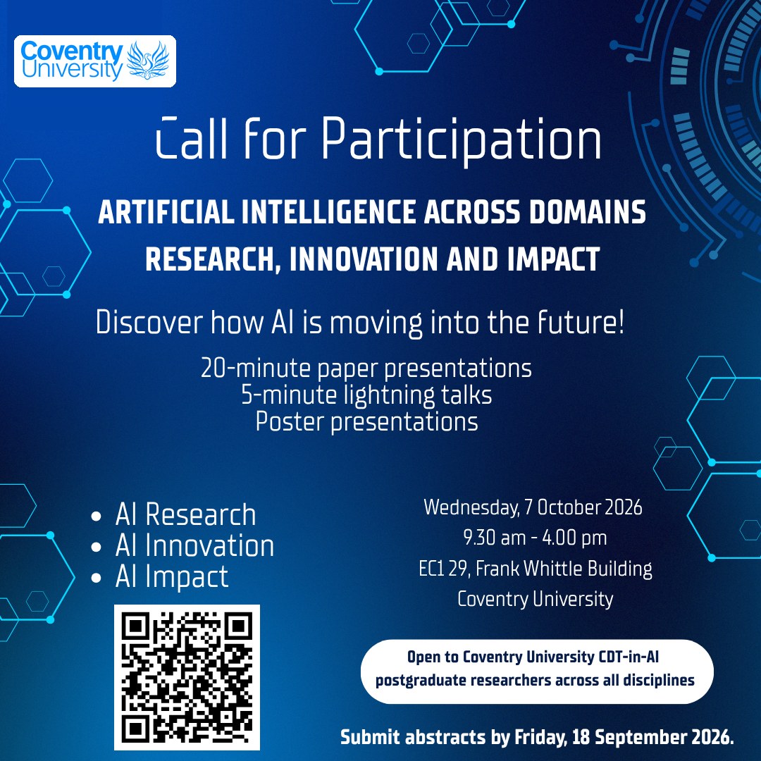 Call for Participation poster for the CDT in AI Conference 2026